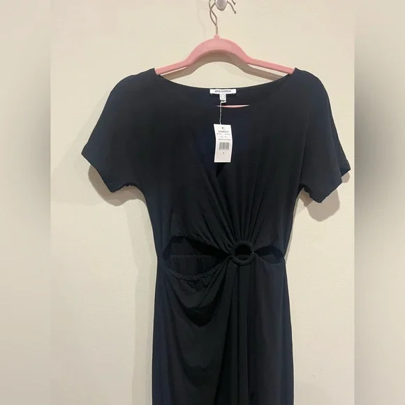 NWT Good American Ring Cut Out Black Midi Dress Size 1 (Small) - Picture 4 of 10
